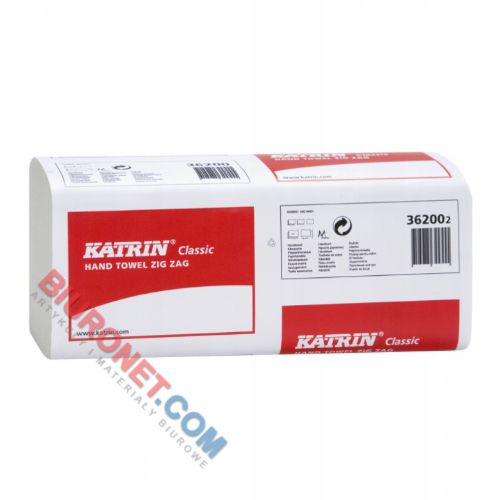 Ręczniki składane Katrin Classic Zig Zag 362002 typu V, biały papier
makulaturowy, 1-warstwowe, do dozowników 20 x 200 listków