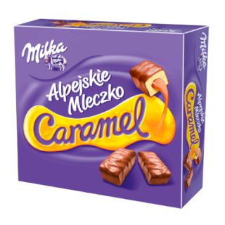 Alpejskie Mleczko Caramel Milka, waniliowa pianka z karmelem, w czekoladzie mlecznej 350g