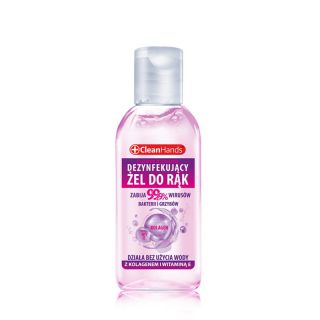 Antybakteryjny żel do rąk Clean Hands 50 ml, butelka z dozownikiem kolagen i witamina B5