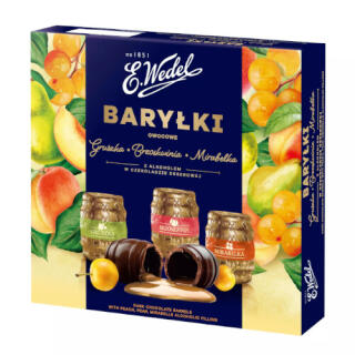 Baryłki E. Wedel owocowe gruszka, brzoskwinia, mirabelka, w czekoladzie deserowej 200 g