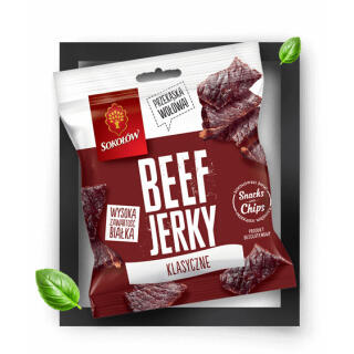 Beef Jerky Classic Sokołów, suszona wołowina w plastrach 25g