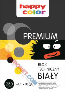 Blok techniczny Happy Color, 10 białych kart, gramatura 250 g/m2 format A4