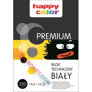 Blok techniczny Happy Color, 10 białych kart, gramatura 250 g/m2 format A4