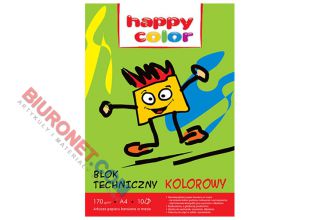 Blok techniczny Happy Color, 10 kolorowych kart, gramatura 170g/m2 format A4