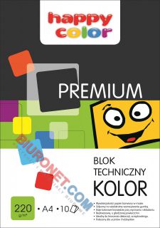 Blok techniczny Happy Color, 10 kolorowych kart, gramatura 220g/m2 format A3