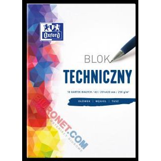 Blok techniczny Oxford, 10 białych kart, gramatura 250g/m2 format A3