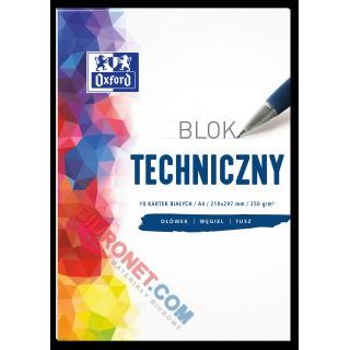 Blok techniczny Oxford, 10 białych kart, gramatura 250g/m2 format A4