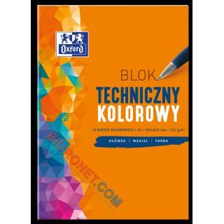 Blok techniczny Oxford, 10 kolorowych kart, gramatura 225g/m2 format A3