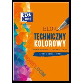 Blok techniczny Oxford, 10 kolorowych kart, gramatura 225g/m2 format A4