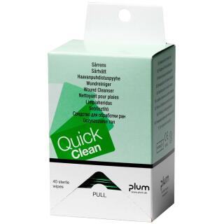 Chusteczki do oczyszczania ran PLUM QuickClean z wodą sterylną, pakowane pojedynczo 40 sztuk