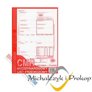 CMR międzynarodowy list przewozowy A4, 80 kartek, samokopiujący druk 1+3 Michalczyk i Prokop 800-1 80 kartek