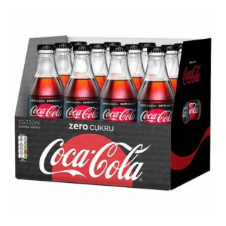 Coca Cola Zero 0,33L, napój gazowany bez cukru w butelce szklanej, bezzwrotnej 12 sztuk