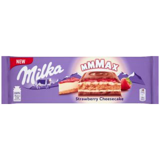Czekolada Milka MMMAX Strawberry Cheescake, mleczna z herbatnikami i nadzieniem o smaku sernika z truskawkami 300g