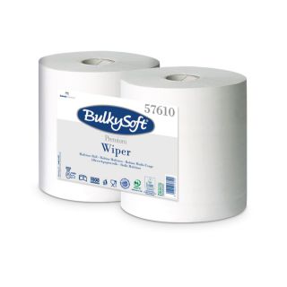 Czyściwo w rolce Bulkysoft, białe ręczniki papierowe celulozowe, 2-warstwowe 2 rolki x 300 m