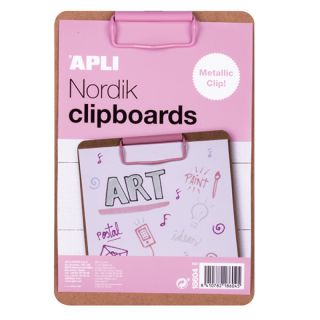 Deska Apli Nordik A5, drewniana podkładka do pisania z klipsem, clipboard pastelowy różowy
