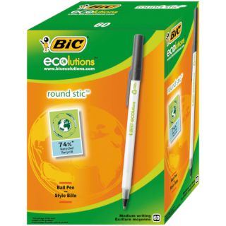 Długopis BIC Round Stick Ecolutions 1.0mm, 60 sztuk, jednorazowy ze skuwką czarny