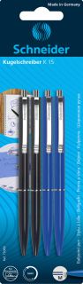 Długopisy automatyczne Schneider K15 M, zestaw 4 sztuki, blister 2 x niebieski i 2 x czarny