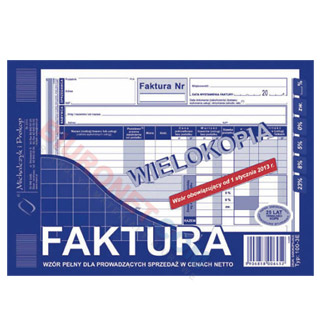 Druk Faktura Vat, samokopiujący, dla sprzedaży w cenach netto, A5, 80 kartek format A5