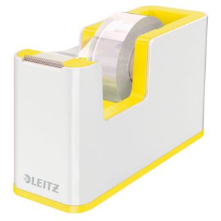 Dyspenser taśmy biurowej Leitz, ciężki, biały z kolorowym wykończeniem WOW żółte wykończenie