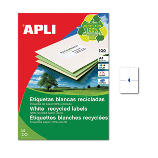 Etykiety uniwersalne APLI Ekologiczne, papierowe białe, 100 arkuszy A4 105 x 148 mm