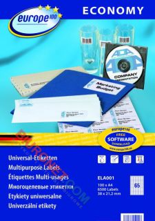 Etykiety uniwersalne Avery Zweckform Economy Europe, ekonomiczne, papierowe białe, 100 arkuszy A4 38x21,2mm