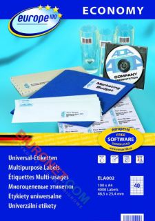 Etykiety uniwersalne Avery Zweckform Economy Europe, ekonomiczne, papierowe białe, 100 arkuszy A4 48,5x25,4mm