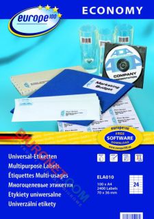 Etykiety uniwersalne Avery Zweckform Economy Europe, ekonomiczne, papierowe białe, 100 arkuszy A4 70x36mm