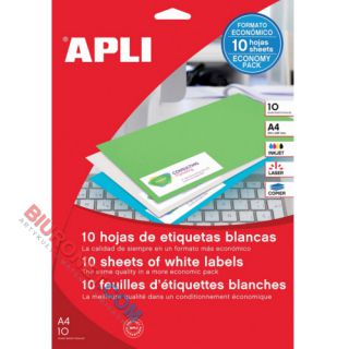 Etykiety z zaokrąglonymi rogami APLI, papierowe, 10 arkuszy A4 10 x 25,4 mm