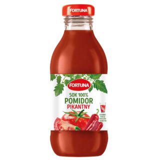 Fortuna Pomidor Pikantny 300ml, warzywny sok 100% w szklanej butelce 15 sztuk