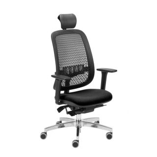 Fotel biurowy Office Products Skiatos z zagłówkiem, mechanizm synchroniczny - spełnia normę czarny