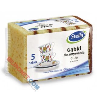 Gąbki kuchenne Stella 7x10 cm, zmywak do naczyń, z miedzią 5 sztuk