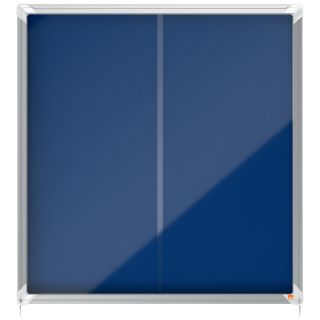 Gablota filcowa Nobo Premium Plus 12 x A4, zamykanana na klucz, w aluminiowej ramie, przesuwne szkło niebieska