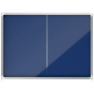 Gablota filcowa Nobo Premium Plus 18 x A4, zamykanana na klucz, w aluminiowej ramie, przesuwne szkło niebieska