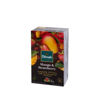 Herbata czarna Dilmah Flavoured Ceylon Black Tea 20 torebek, aromatyzowana, ze sznureczkami mango i truskawka