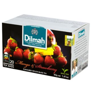 Herbata czarna Dilmah Flavoured Ceylon Tea, aromatyzowana, 20 torebek ze sznureczkami mango i truskawka