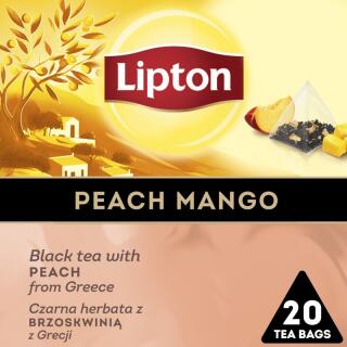 Herbata czarna Lipton Discovery Collection Brzoskwinia z Grecji i Mango, aromatyzowana, torebki piramidki 20 torebek