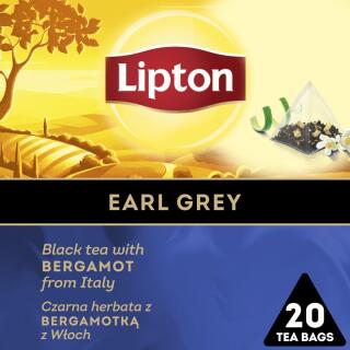 Herbata czarna Lipton Discovery Collection Earl Grey z Bergamotką z Włoch, aromatyzowana, torebki piramidki 20 torebek
