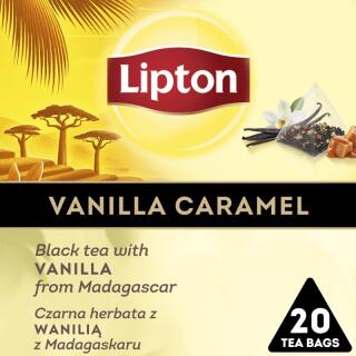 Herbata czarna Lipton Discovery Collection Karmel i Wanilia z Madagaskaru, aromatyzowana, torebki piramidki 20 torebek