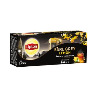 Herbata czarna Lipton Earl Grey Lemon, aromatyzowana, ekspresowa, torebki ze sznureczkami 25 torebek