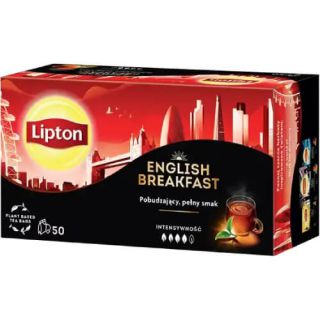 Herbata czarna Lipton English Breakfast, ekspresowa, torebki ze sznureczkami 50 torebek