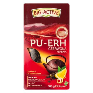 Herbata liściasta Big-Active Pu-Erh o smaku cytrynowym, czerwona aromatyzowana 100g