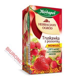Herbata owocowa Herbapol Herbaciany Ogród, 20 torebek bez sznureczków truskawka z poziomką