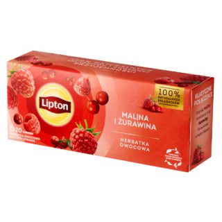 Herbata owocowa Lipton, aromatyzowana, 20 torebek malina i żurawina