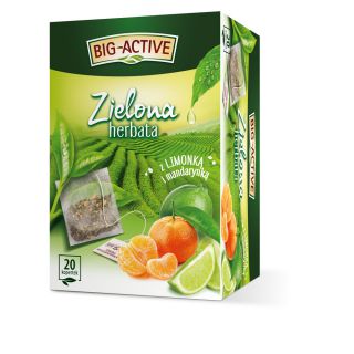 Herbata zielona Big-Active Limonka i Mandarynka, z dodatkiem owoców, aromatyzowana, torebki w kopertach 20 torebek