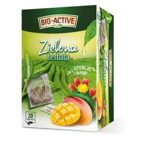 Herbata zielona Big-Active Opuncja i Mango, z dodatkiem owoców, aromatyzowana, torebki w kopertach 20 torebek