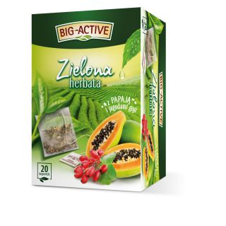 Herbata zielona Big-Active Papaja i Goji, z dodatkiem owoców, aromatyzowana, torebki w kopertach 20 torebek