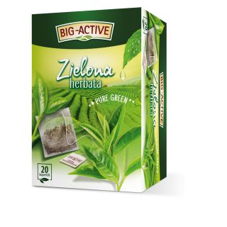 Herbata zielona Big-Active Pure Green, torebki w kopertach 20 torebek