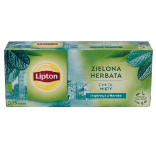 Herbata zielona Lipton Green Tea Mint, miętowa, ekspresowa, torebki ze sznureczkami 25 torebek