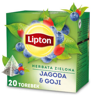 Herbata zielona Lipton Jagoda i Goja, aromatyzowana, torebki piramidki 20 torebek