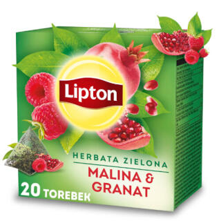 Herbata zielona Lipton Malina i Granat, aromatyzowana, torebki piramidki 20 torebek